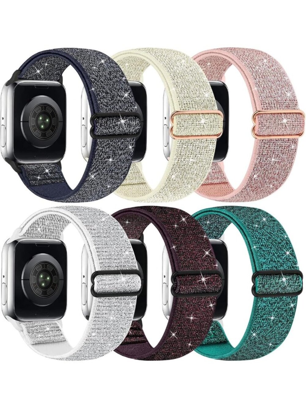 Bling Stretchy Nylon Bands for Apple Watch 38mm-49mm, Adjustable Braided Sport